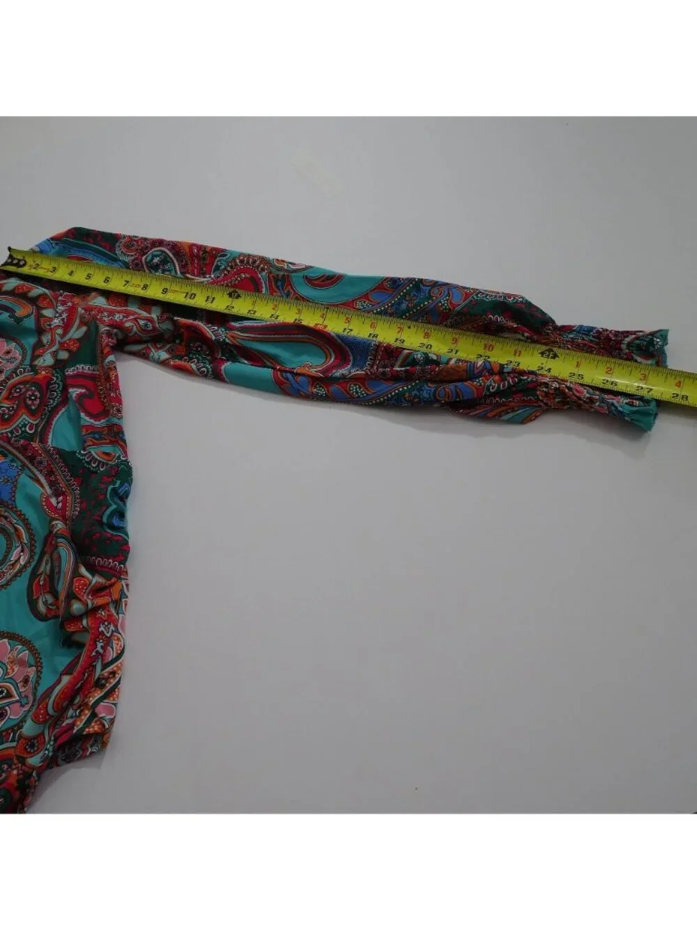 Shein Paisley Long Sleeve Faux Wrap Blouse Women Size M 6 Multicolor Blue Green - Picture 10 of 12